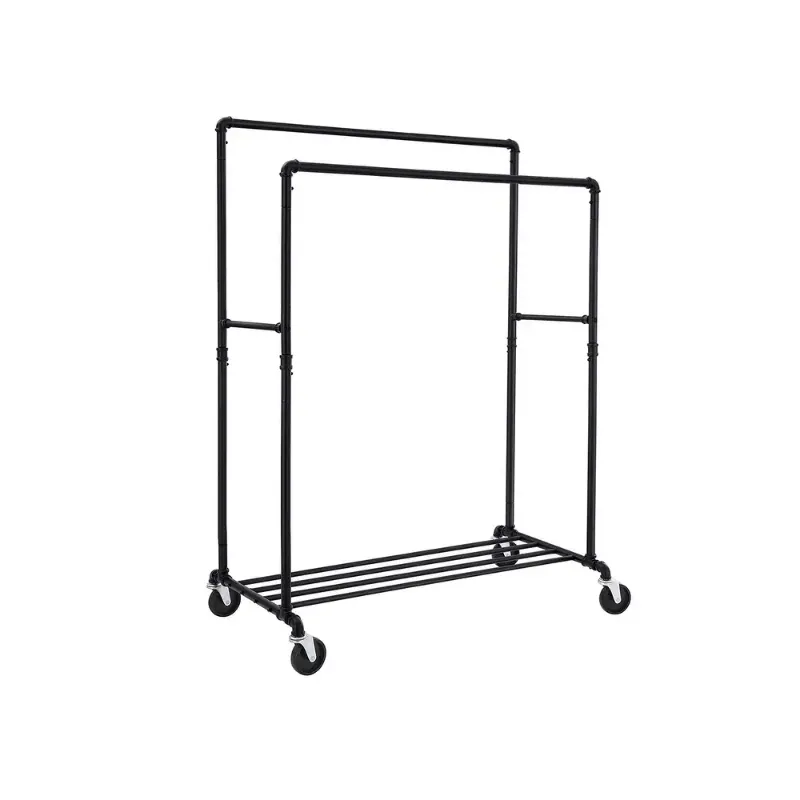 Photo 1 of 64” INDUSTRIAL PIPE CLOTHES RACK DOUBLE RAIL ON WHEELS 25 x 45 x 64”