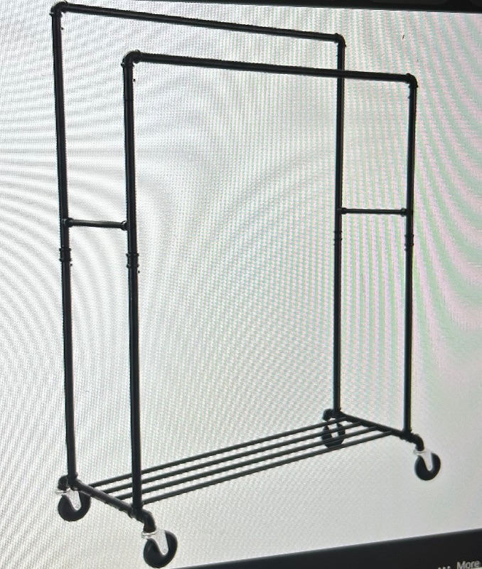 Photo 7 of 64” INDUSTRIAL PIPE CLOTHES RACK DOUBLE RAIL ON WHEELS 25 x 45 x 64”