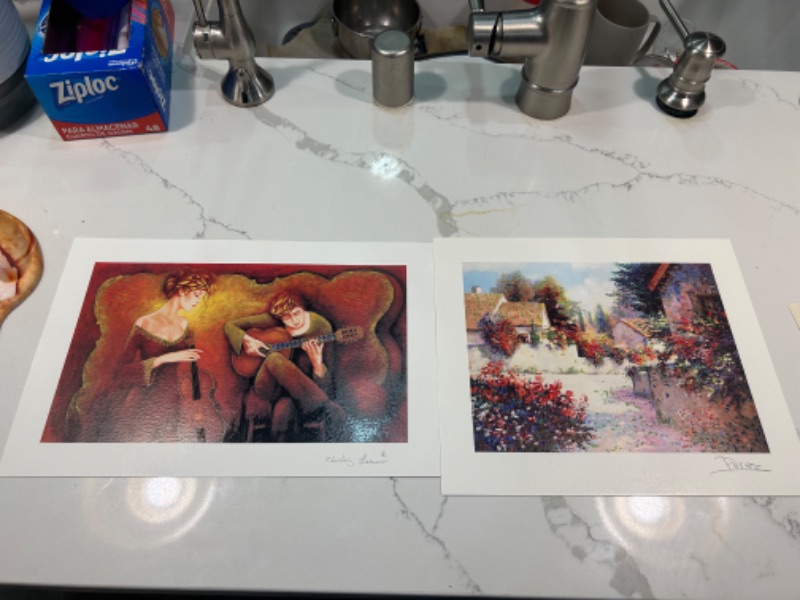 Photo 1 of 2 ARTWORK PIECES - SERIOLITHOGRAPH “VILLAGE VIEW III BY PEREZ AND GUITAR SERENADE BY LEE WITH COA