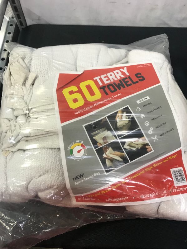 Photo 2 of 60 Pack Bag Of White Terry Cloth Towels (DIRT ON ITEM FROM EXPOSURE)