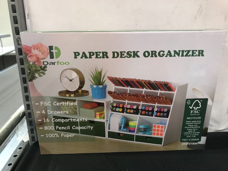 Photo 2 of White Desk Organizer and Accessories with 4 Drawers & 16 Compartments Twice Capacity - Art Supply Organizer for Home, School, Office Supplies, FSC Certified Cardboard, DIY Project, Easy Assembly
