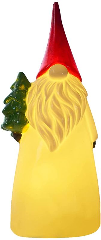 Photo 1 of 9.5" Ceramic Christmas Gnome Battery Operated Tabletop Hand-Painted Christmas Decoration Gnome Light-up with Red Hat Holiday Decoration…
