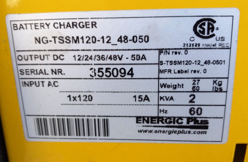 Photo 28 of TOYOTA ELECTRIC FORKLIFT TRUCK MODEL
7FBCU35 8000LB CAPACITY YEAR 2020 48VOLT W 4 LONG FORKS & ENERGIC PLUS BATTERY CHARGER NG-TSSM120-12_48-050 OUTPUT DC 12/24/36/48V 