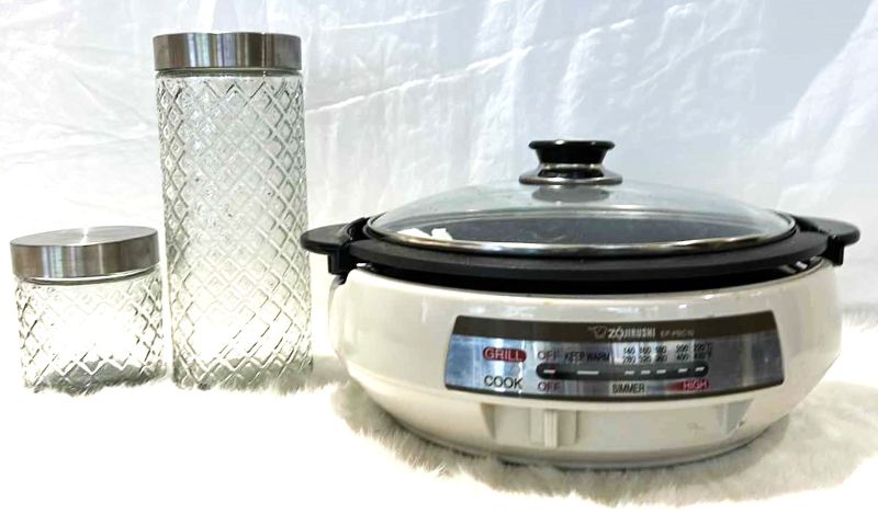 Photo 1 of KITCHEN ACCESSORIES - 2 GLASS CANISTERS AND ZOJIRUSHI GRILL
