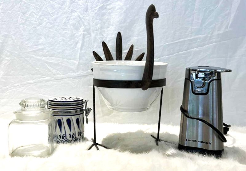 Photo 1 of 4 KITCHEN ACCESSORIES- 2 CANISTERS, TURKEY BOWL AND CAN OPENER