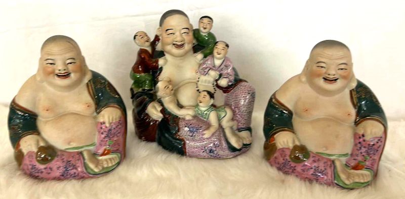 Photo 1 of 3 LAUGHING BUDDAH FIGURINES TALLEST 7.5”
