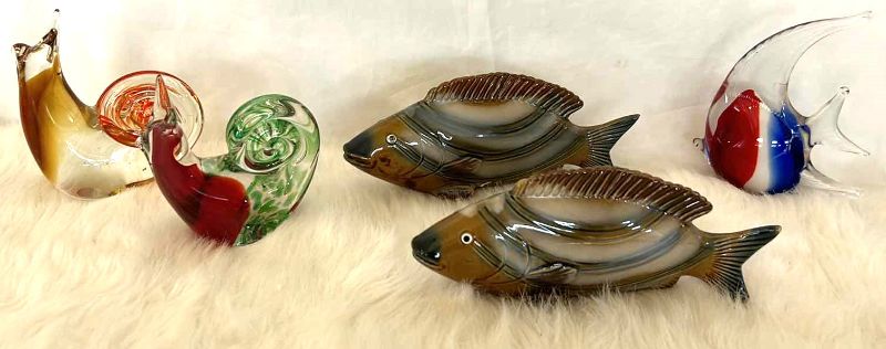 Photo 1 of HOME DECOR - GLASS AND CERAMIC ASSORTMENT SNAILS AND FISH (FISH 7 1/2” x 3”)