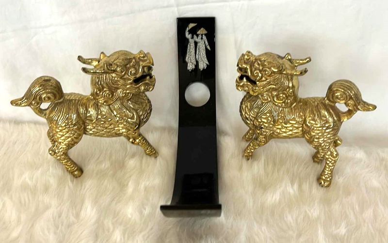 Photo 1 of ASIAN DECOR - PAIR OF FOO DOGS 6.5” x 6” AND INCENSE HOLDER