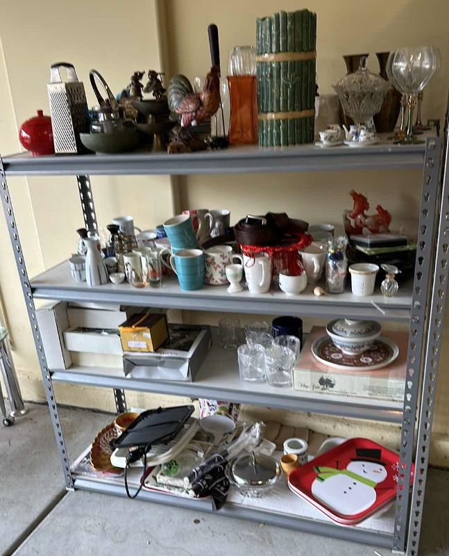 Photo 2 of CONTENTS OF METAL GARAGE SHELVES-HOUSEHOLD ITEMS   (SHELVING UNIT SOLD SEPARATELY, NOT INCLUDED)