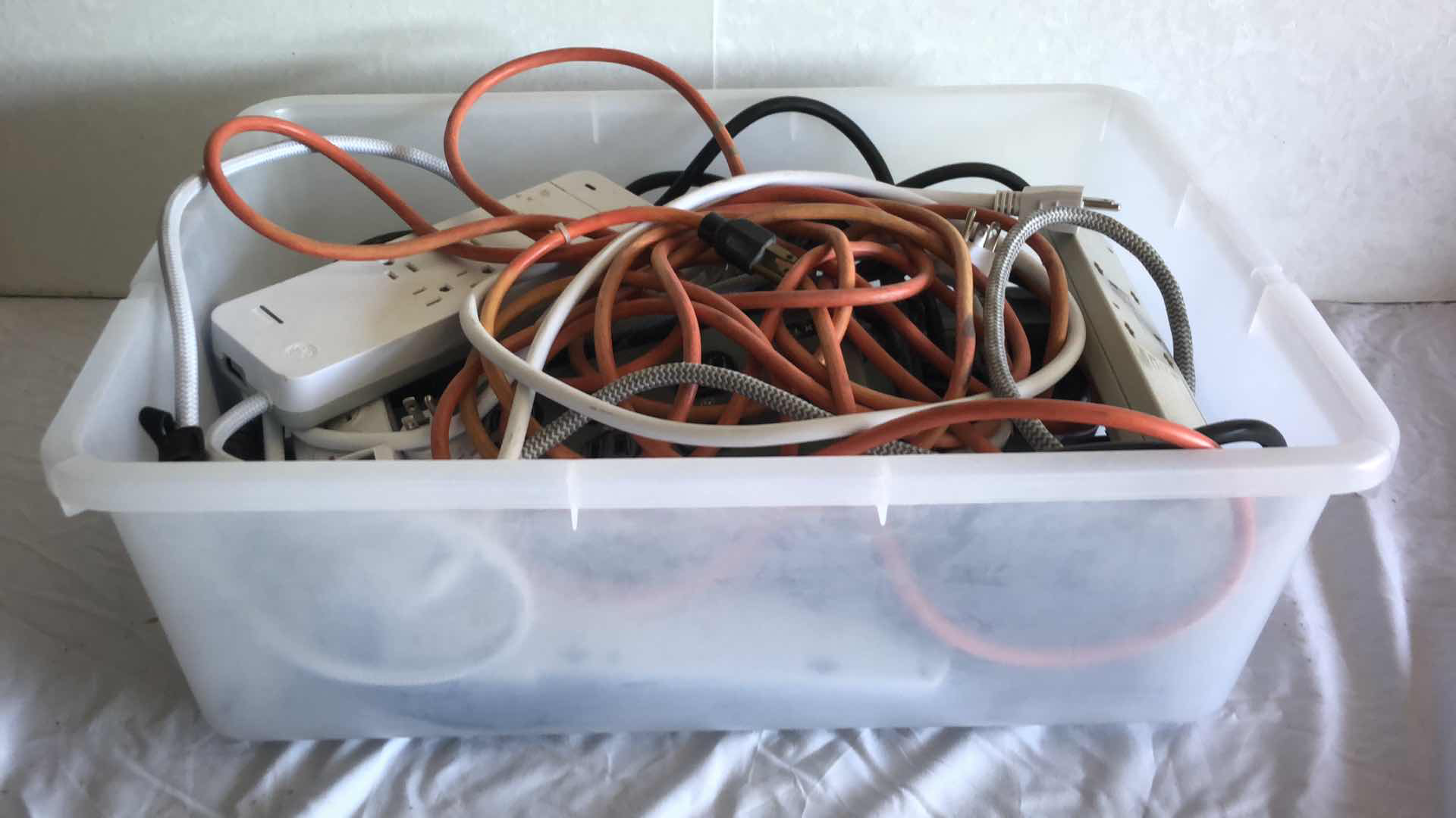 Photo 1 of BOX OF ASSORTED WORKING EXTENSION CABLES AND POWER JACKS