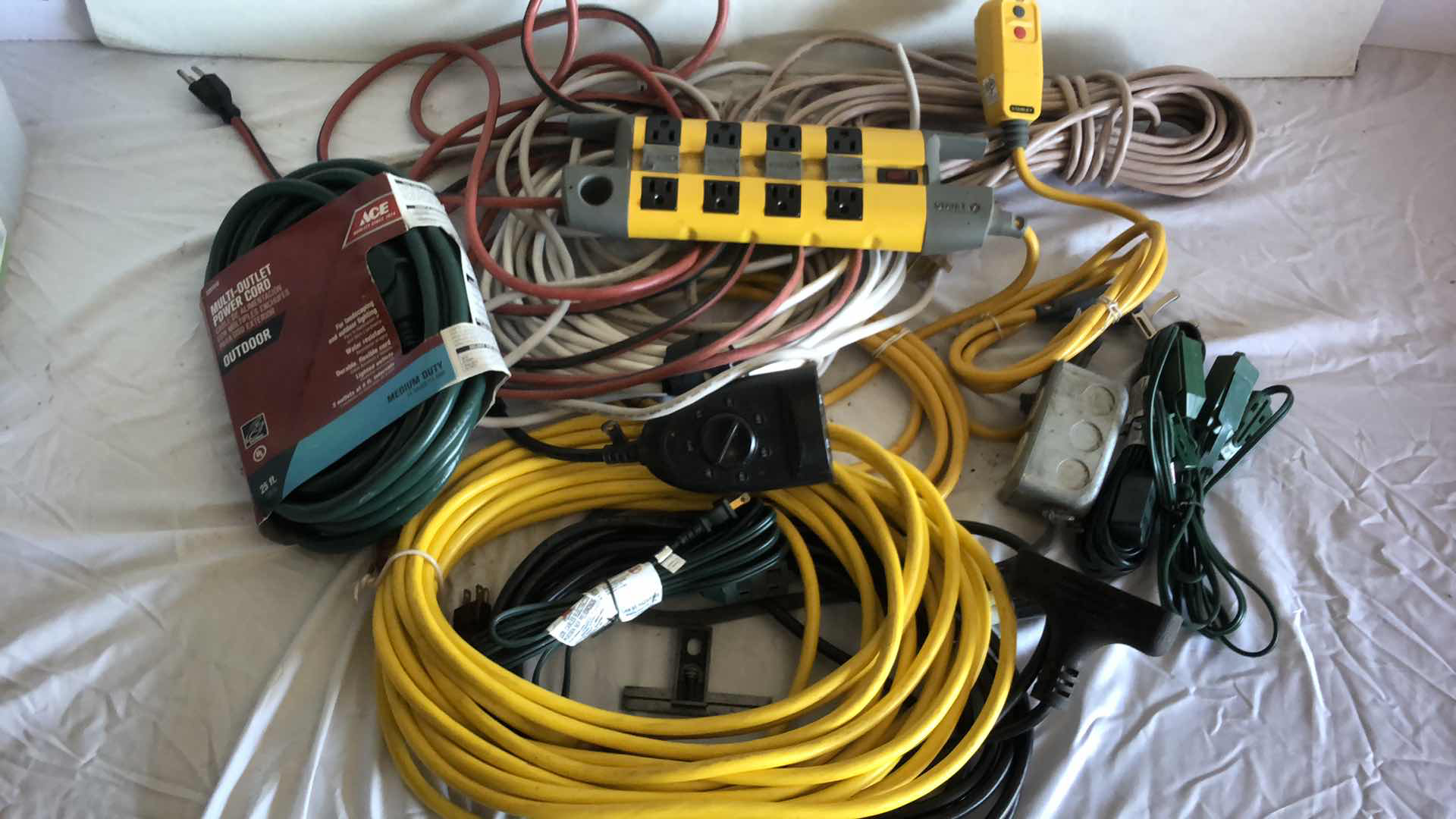 Photo 1 of LARGE BOX OF ASSORTED WORKING EXTENSION CABLES AND POWER JACKS