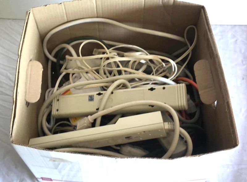 Photo 1 of BOX OF ASSORTED WORKING EXTENSION CABLES AND POWER JACKS