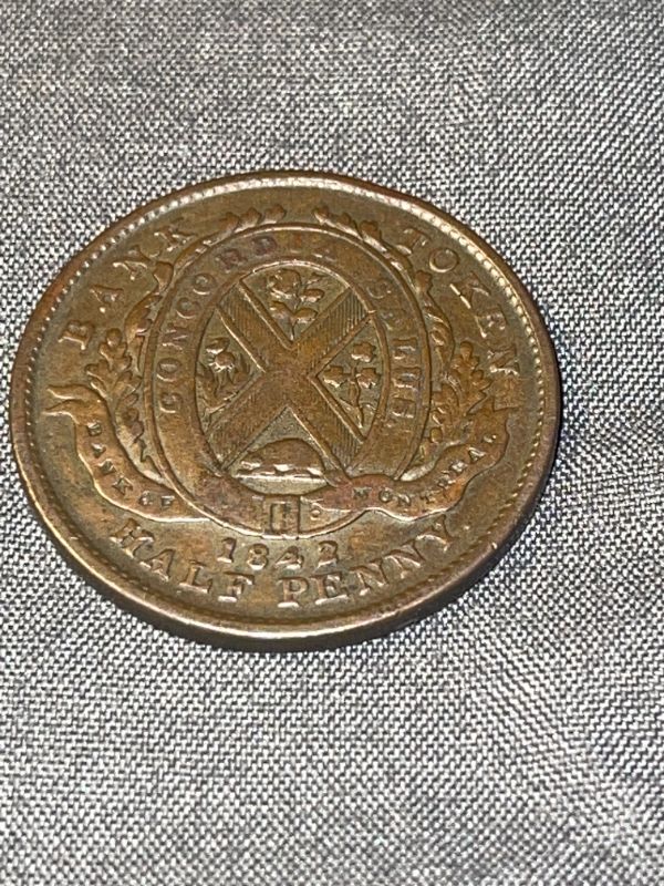 Photo 1 of 1842 LOWER CANADA BANK OF MONTREAL 1/2 PENNY COIN