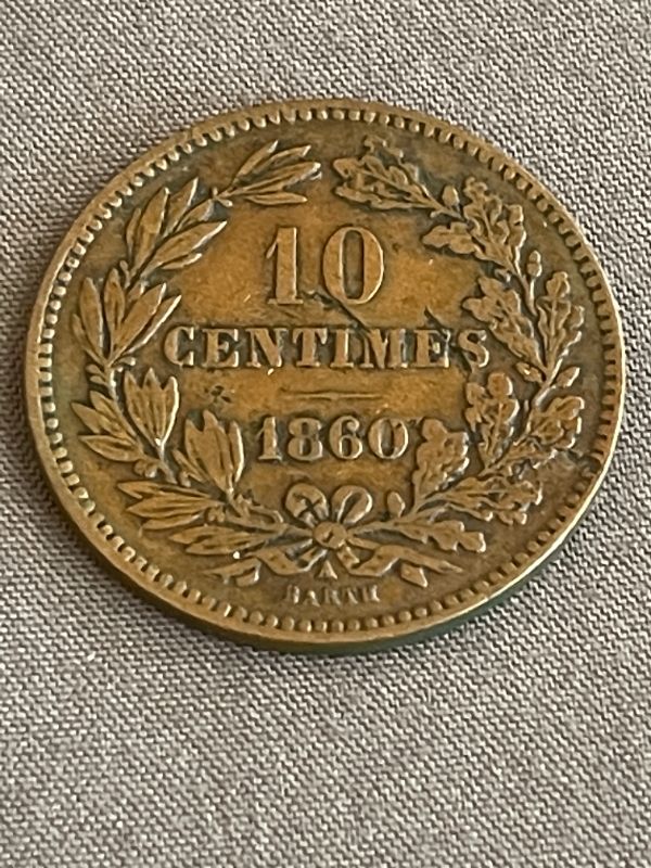 Photo 2 of 1860-4 LUXEMBURG 10 CENTIMES COIN