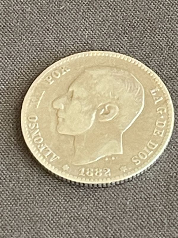 Photo 1 of 1882 SPANISH A.S.M. PESETA COIN