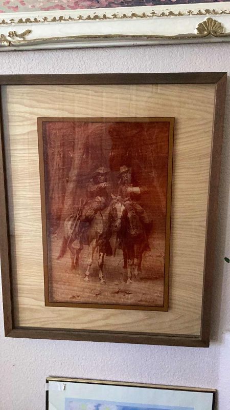 Photo 2 of LARGE VINTAGE 1974 FREDERIC REMINGTON LUCID LINES TWO INDIAN SCOUTS 25” X H 32” 