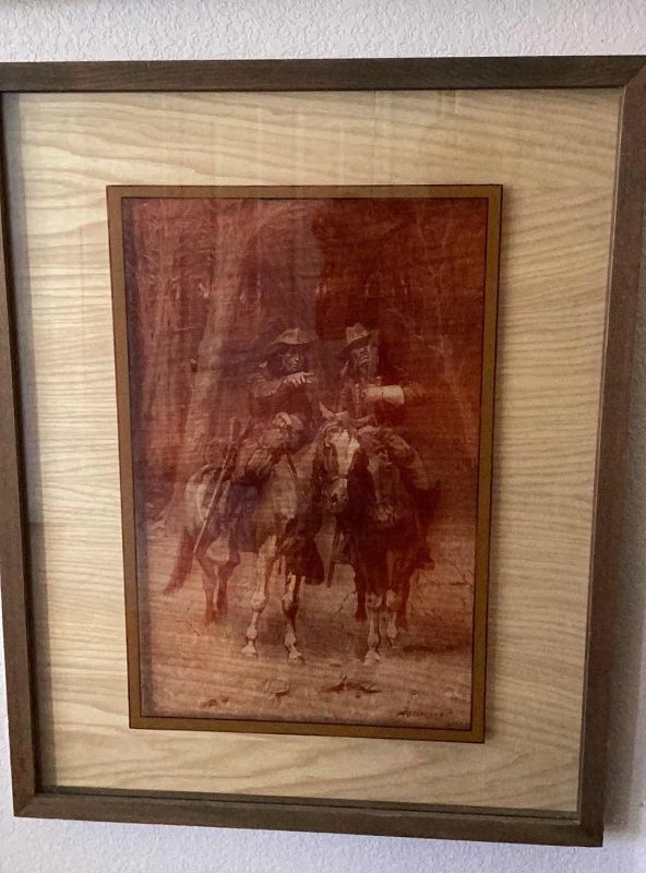 Photo 1 of LARGE VINTAGE 1974 FREDERIC REMINGTON LUCID LINES TWO INDIAN SCOUTS 25” X H 32” 