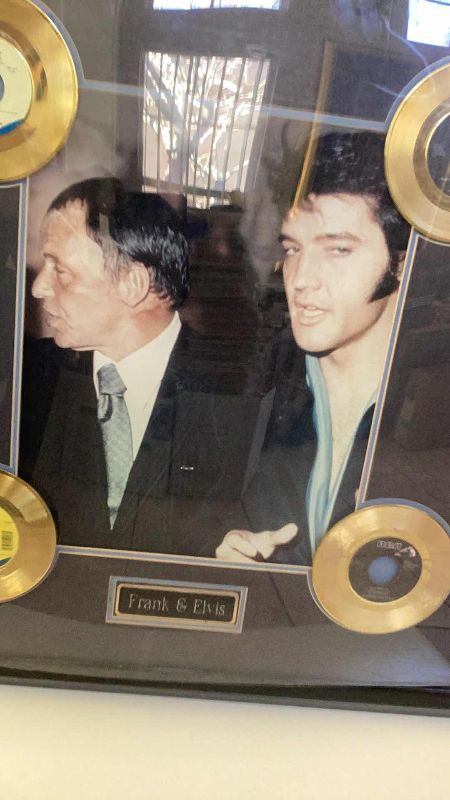Photo 6 of ELVIS AND FRANK SINATRA 45 GOLD RECORD DISPLAY CASE: ALL SHOOK UP, CAN,T HELP FALLING IN LOVE, THEME FROM NEW YORK, NEW YORK, AND CYCLES 36” X H 36”