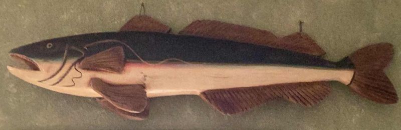Photo 1 of LARGE WOODEN SALMON 48” X H 13” AND BEARS HUNTING PICTURE 21” X H 18”