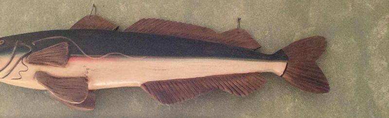 Photo 2 of LARGE WOODEN SALMON 48” X H 13” AND BEARS HUNTING PICTURE 21” X H 18”
