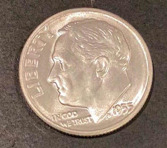 Photo 1 of 1955 S UNITED STATES ROOSEVELT SILVER DIME