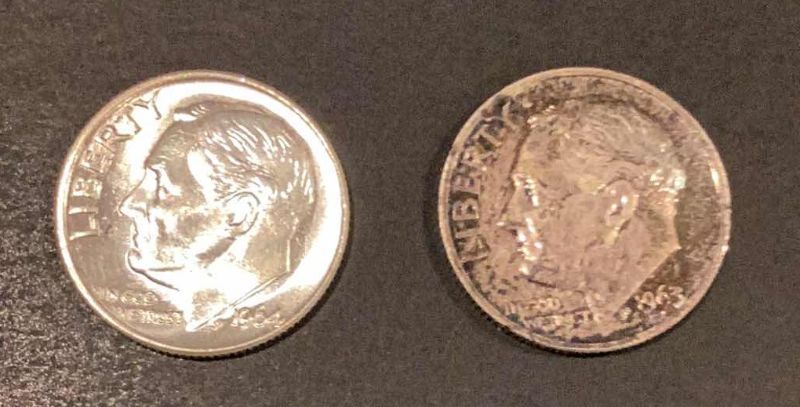 Photo 1 of 1964 AND 1963 UNITED STATES ROOSEVELT DIME PROOFS ONE TONED