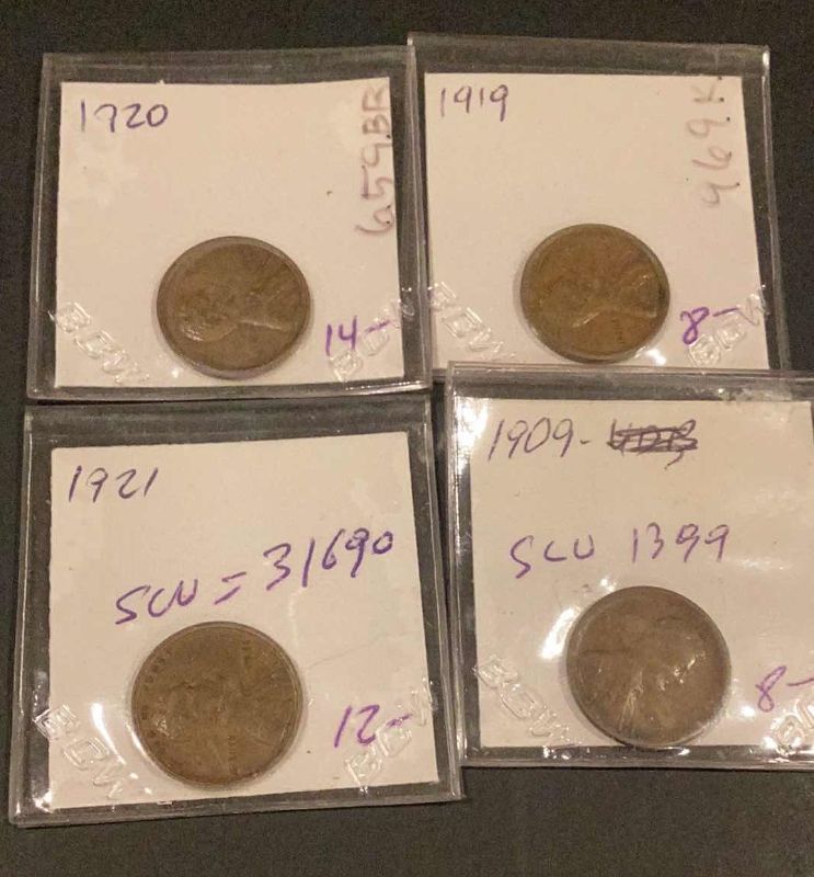 Photo 1 of 4 UNITED STATES LINCOLN PENNIES, 1909,1919,1920,1921