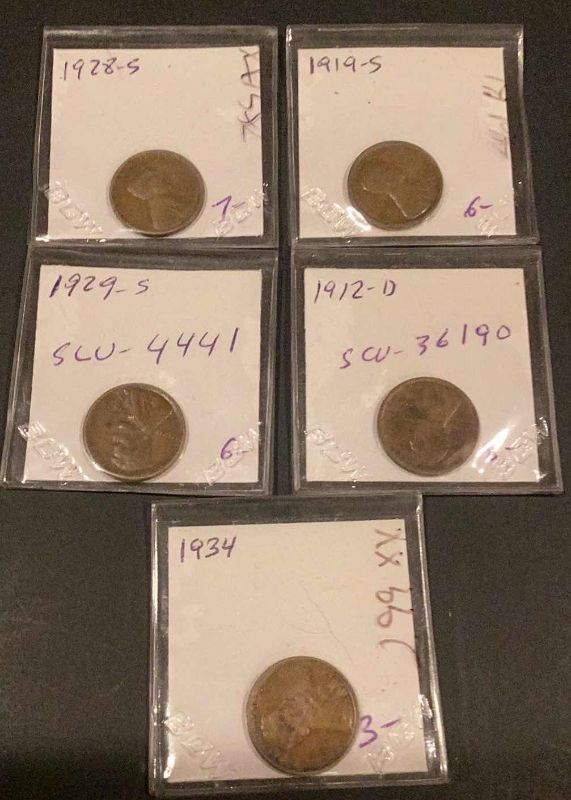 Photo 1 of 5 UNITED STATES LINCOLN PENNIES 1912,1919,1928,1929,1934