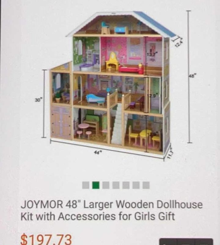 Photo 2 of JOYMOR 48” LARGER WOODEN DOLLHOUSE KIT WITH ACCESSORIES 