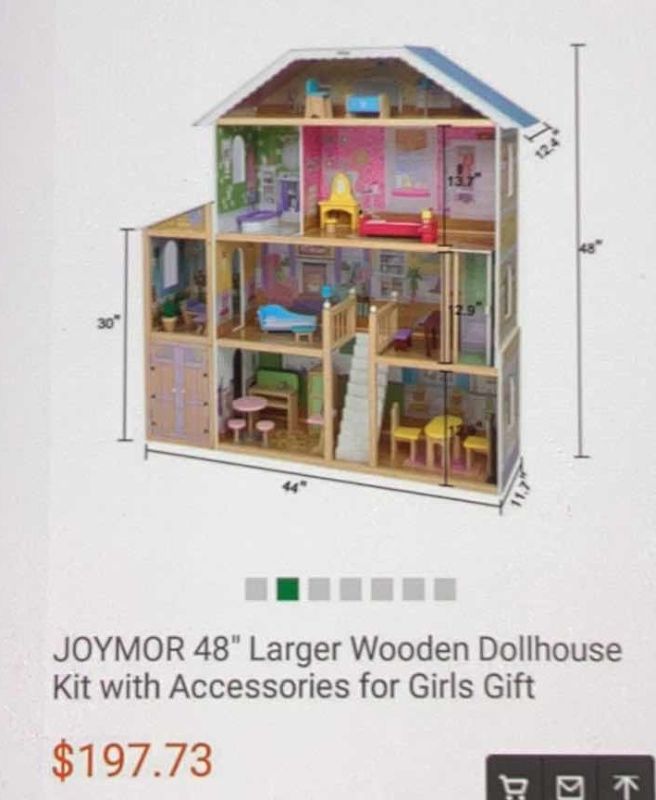 Photo 1 of JOYMOR 48” LARGER WOODEN DOLLHOUSE KIT WITH ACCESSORIES 