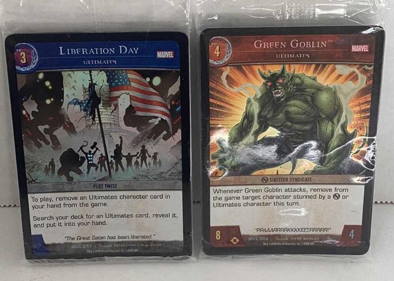 Photo 1 of SET OF 2 SEALED UPPER DECK ENTERTAINMENT 2008 MARVEL CARDS, LIBERATION DAY & GREEN GOBLIN