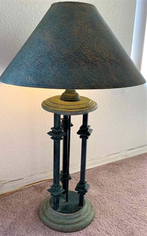 Photo 1 of ORNATE VINTAGE METAL TABLE LAMP, H35”