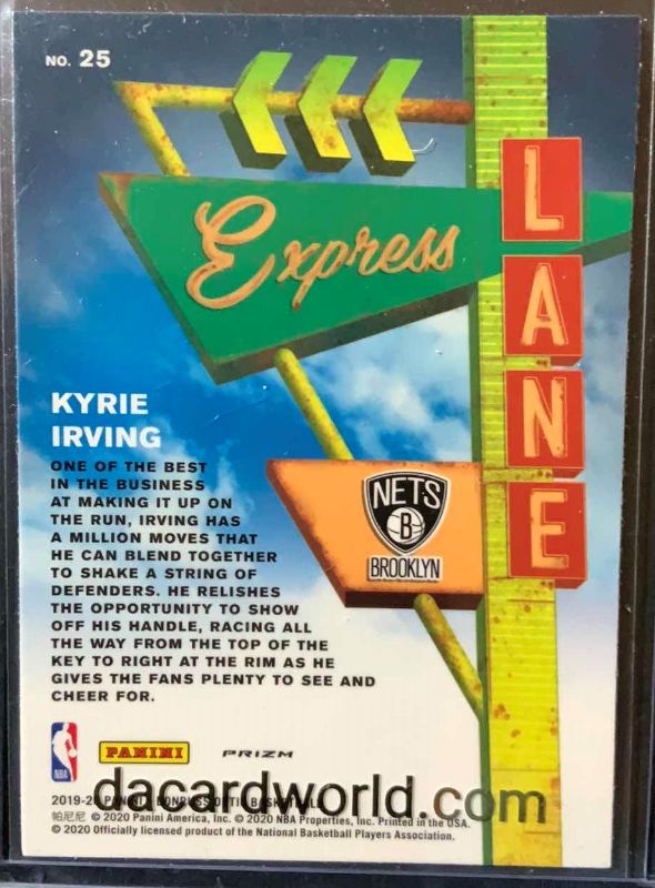 Photo 2 of 2020 KYRIE IRVING DONRUSS OPTIC EXPRESS LANE SILVER PRIZM