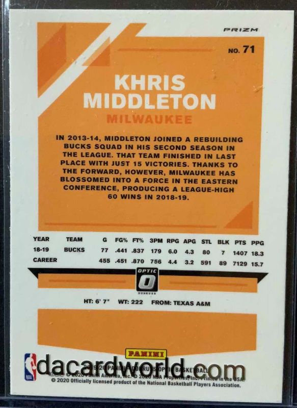 Photo 2 of 2020DONRUSS OPTIC KHRIS MIDDLETON PURPLE PRIZM