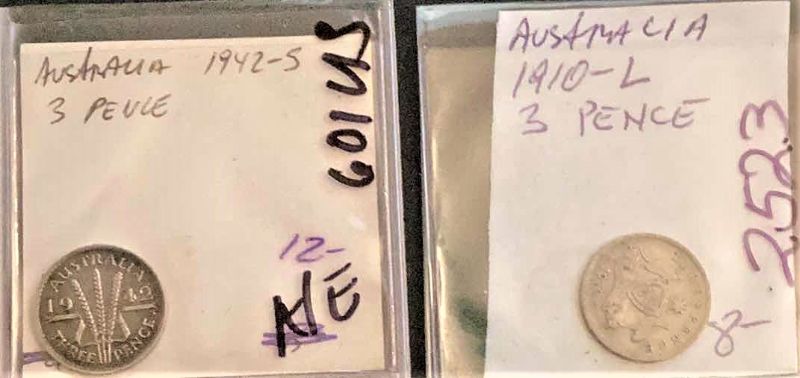 Photo 1 of 1910 AND 1942 AUSTRALIA PENCE COINS