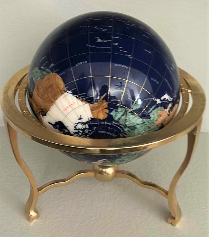 Photo 1 of SEMI PRECIOUS INLAID GLOBES ON BRASS STAND 18” x 20”