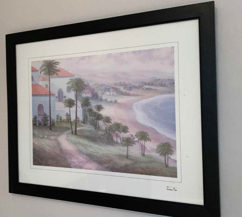 Photo 1 of BLACK FRAMED "SEAPORT VILLAGE" ARTWORK SIGNED BY ARTIST JAMES FAN 31” x 25”