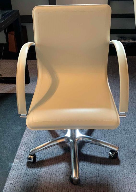 Photo 1 of FRAG ITALIAN LEATHER CREAM AND CHROME SWIVEL ADJUSTABLE OFFICE CHAIR ON WHEELS