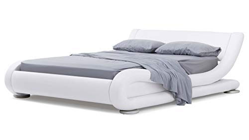 Photo 1 of ZURI CONTEMPORARY WHITE MARLO LEATHER PLATFORM BED 90 x 103” x H30.5” (FITS CAL KING MATTRESS) MATTRESS SOLD SEPARATELY