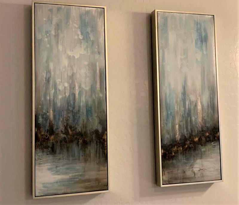 Photo 1 of 2- SILVER FRAMED "ABSTRACT" ARTWORKS 13” x 33”