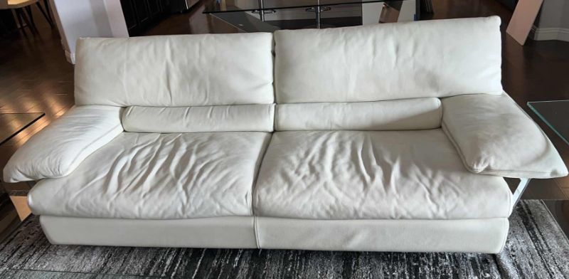 Photo 1 of DESIGNER ROCHE BOBOIS CREAM LEATHER SOFA 92” x 40”