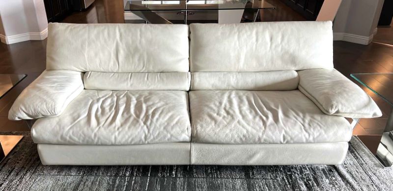 Photo 1 of DESIGNER ROCHE BOBOIS CREAM LEATHER SOFA 92” x 40”