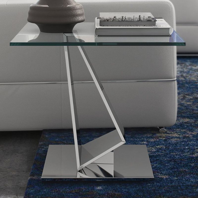 Photo 1 of CONTEMPORY SIERRA END TABLE W 1/2" TEMPERED GLASS AND POLISHED STAINLESS-STEEL BASE (23.5" X D 23.5" H20")