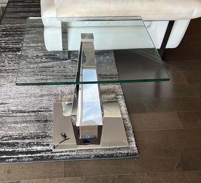 Photo 2 of CONTEMPORY SIERRA END TABLE W 1/2" TEMPERED GLASS AND POLISHED STAINLESS-STEEL BASE (W 23.5" x D 23.5" x H 20")