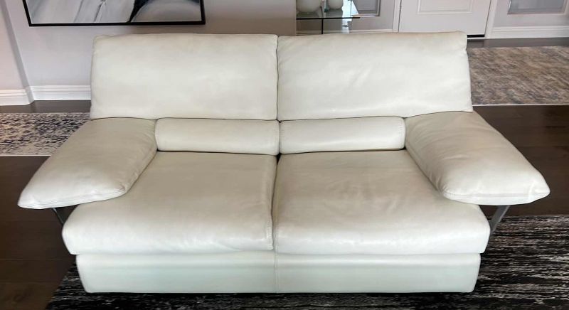 Photo 7 of DESIGNER ROCHE BOBOIS CREAM LEATHER LOVE SEAT 70” x 40” (LOVE SEAT ONLY, ALL OTHER ITEMS IN PICTURE SOLD SEPARETLY) 