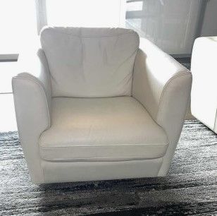 Photo 1 of ROCHE BOBOIS CREAM LEATHER SWIVEL ARM CHAIR