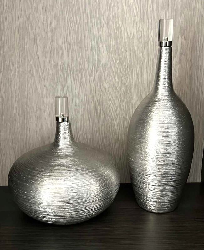 Photo 1 of 2-UTTERMOST GATSBY BOTTLES SILVER LEAF W CRYSTAL AND BRUSHED NICKEL ACCENTS