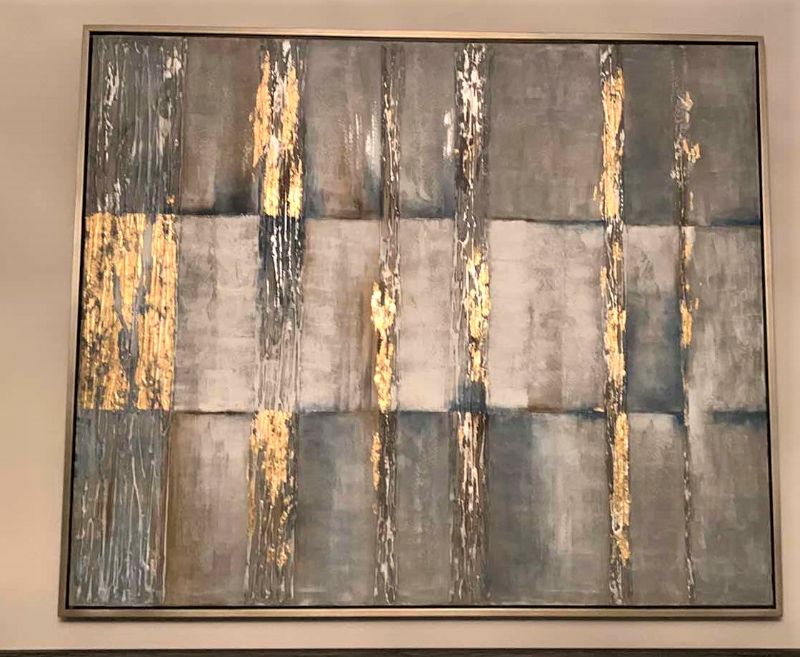 Photo 1 of SILVER FRAMED ABSTRACT ARTWORK SHADES OF BLUE AND GRAY W GOLD LEAF 62” x 52”