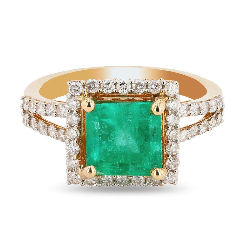 Photo 1 of 14K YELLOW GOLD 0.50ct EMERALD AND 0.42ctw DAIMOND RING W CERTIFIED APPRAISAL (APPROX SIZE 6.5)  RN021136

