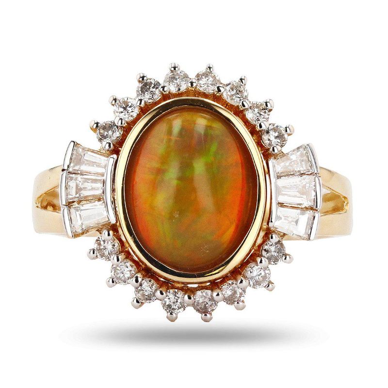 Photo 2 of 14K YELLOW GOLD 1.92ct OPAL AND 0.52ctw DIAMOND RING W CERTIFIED APPRAISAL (APPROX SIZE 6.5)   RN028280 